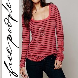 Free People Striped Long Sleeve Shirt